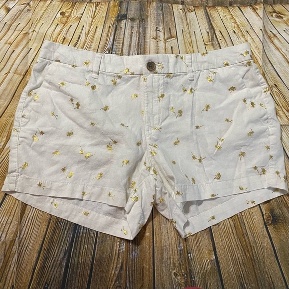 Old Navy White Gold Foil Palm Tree Linen Blend Chino Shorts - Picture 1 of 5